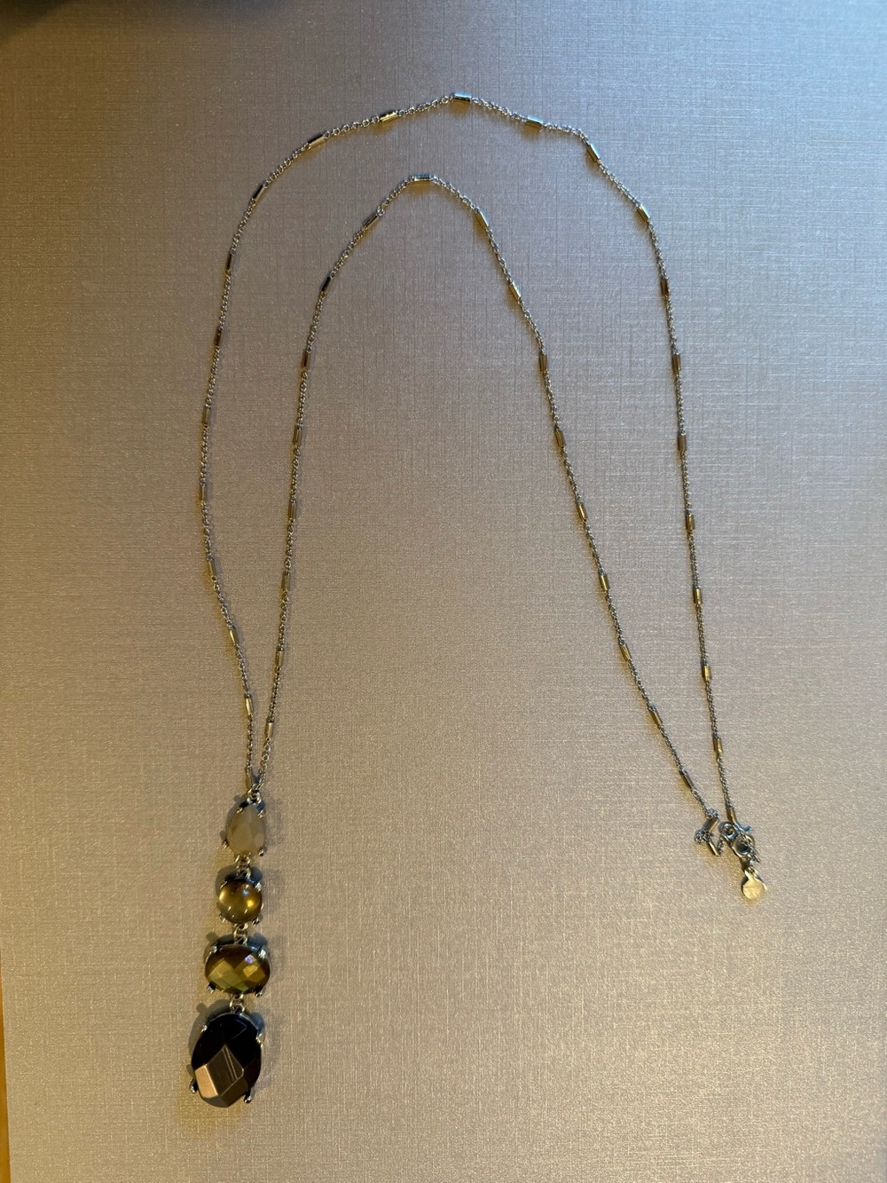 LOFT Silver-Tone Long Necklace with Black and Gray Stones